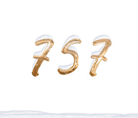 Gold Number 757 with Snow on white background