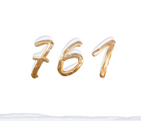 Gold Number 761 with Snow on white background