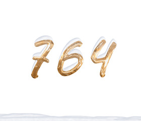 Gold Number 764 with Snow on white background