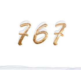 Gold Number 767 with Snow on white background