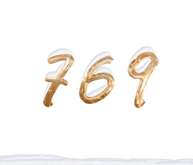 Gold Number 769 with Snow on white background