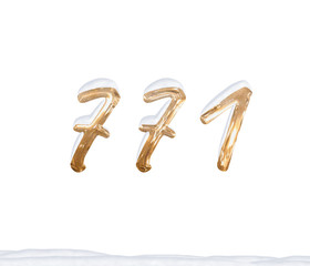 Gold Number 771 with Snow on white background