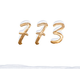 Gold Number 773 with Snow on white background