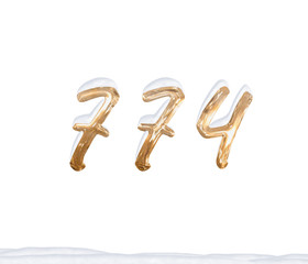 Gold Number 774 with Snow on white background