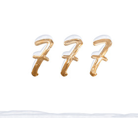 Gold Number 777 with Snow on white background