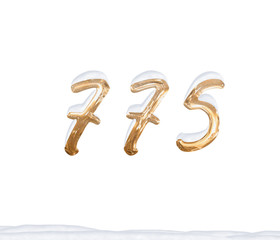 Gold Number 775 with Snow on white background