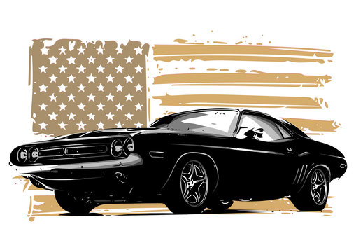 American muscle car with flag