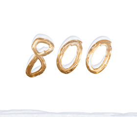 Gold Number 800 with Snow on white background