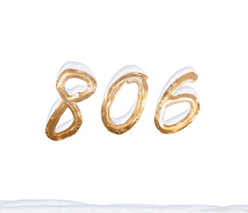 Gold Number 806 with Snow on white background