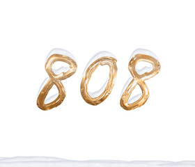 Gold Number 808 with Snow on white background