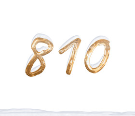 Gold Number 810 with Snow on white background