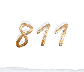 Gold Number 811 with Snow on white background