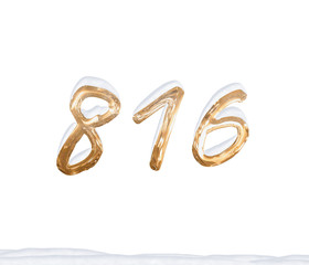 Gold Number 816 with Snow on white background