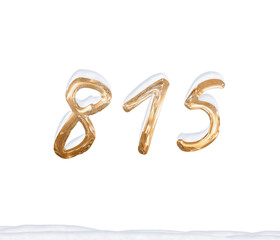 Gold Number 815 with Snow on white background