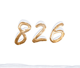 Gold Number 826 with Snow on white background