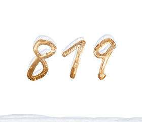 Gold Number 819 with Snow on white background