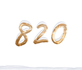 Gold Number 820 with Snow on white background