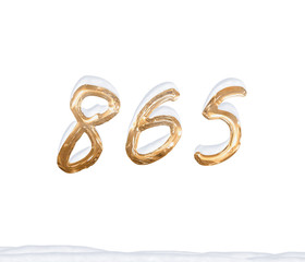 Gold Number 865 with Snow on white background
