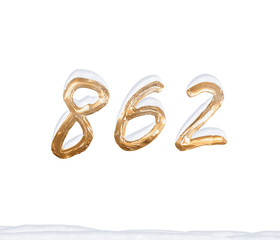 Gold Number 862 with Snow on white background