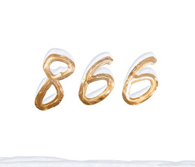 Gold Number 866 with Snow on white background