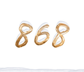 Gold Number 868 with Snow on white background