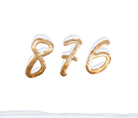 Gold Number 876 with Snow on white background