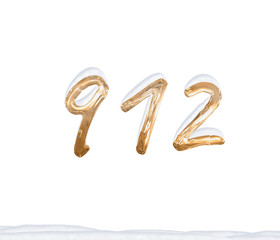 Gold Number 912 with Snow on white background