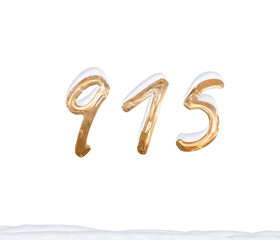 Gold Number 915 with Snow on white background