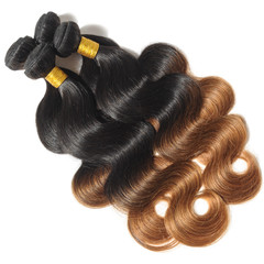 Body wavy black to dyed brown ombre human hair weaves extensions bundles