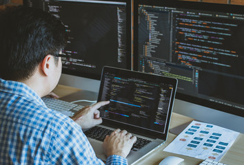 Developer programming and coding technology. Website design Safety of the social world Cyberspace...