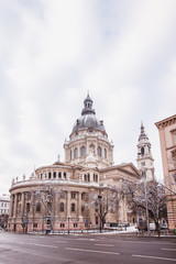 Fototapeta na wymiar Saint Stephen basilica in winter cover snow, Budapest, Hungary