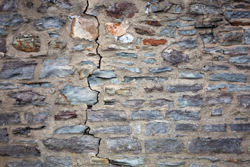 Old large weathered distressed cracked red brick wall background