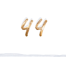 Gold Number 44 with Snow on white background