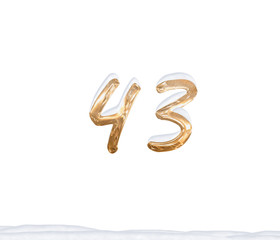 Gold Number 43 with Snow on white background