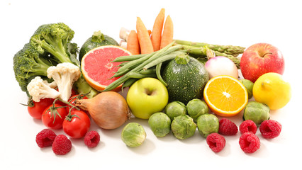 fruit and vegetable on white background