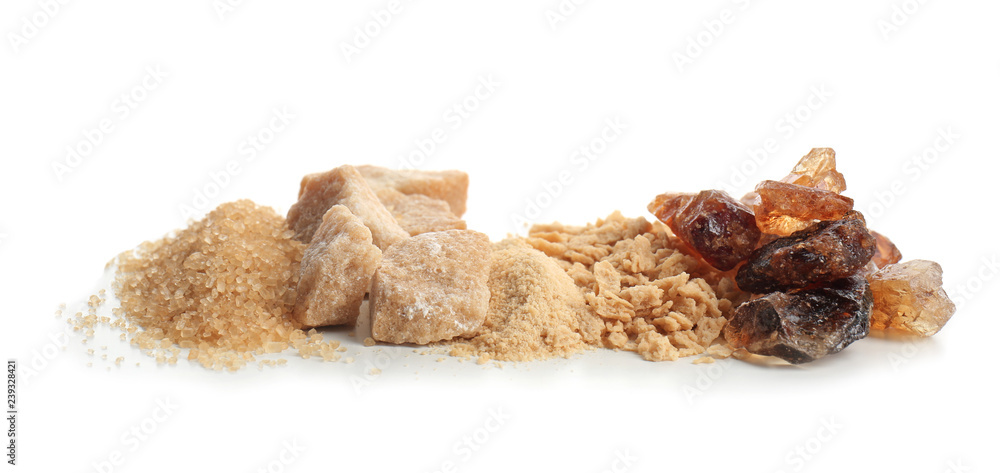 Wall mural different kinds of sugar on white background