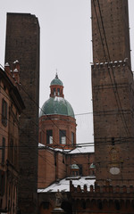 Details in the center of Bologna during the winter period. there is snow