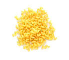 Uncooked pasta on white background