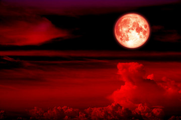 blood moon on sky line heap cloud and spread soft cloud