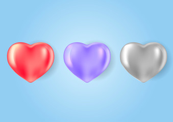 Fototapeta na wymiar Set of heart shapes of different colors in realistic 3d style