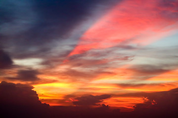 Fototapeta premium flame colorful cloud and evening sky and ray light of sunset