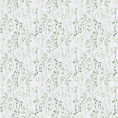 Seamless pattern with hand-drawn watercolor green branches and lite lilac background