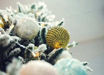 Merry Christmas and Happy New Year concept. new year tree with toy