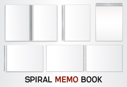 A set of templates for albums, notepads with a metal spiral. Blank sheets to insert your design. Isolated on white background. Vector illustration.