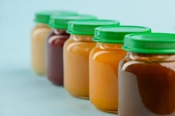 Jars of homemade baby food
