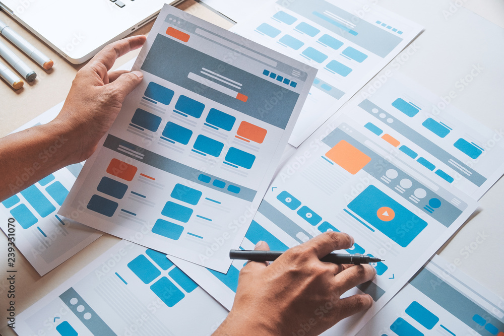Poster website designer creative planning application developer development draft sketch drawing template l