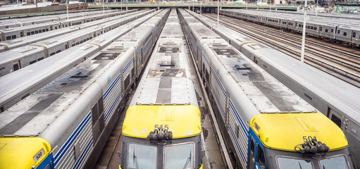 Many trains in station from above