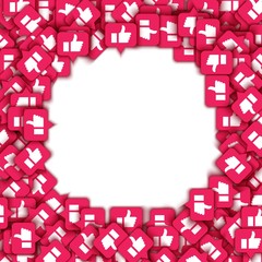 Vector social network background with like thumbs up icons pattern for live stream video chat circle frame. Web buttons for internet marketing campaign template, posters