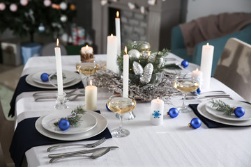 Beautiful table setting for Christmas dinner