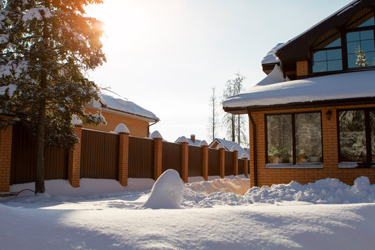 Winter house. Winter snowing frozen morning cantry